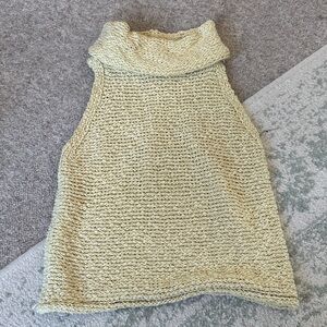 Anthropologie Pale Yellow Sleeveless Knit Turtleneck Tank